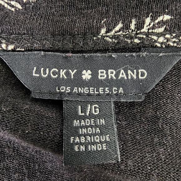 Lucky Brand Womens Embroidery Print Tank Top Large Black Linen Blend Boho Hippie - Picture 6 of 10